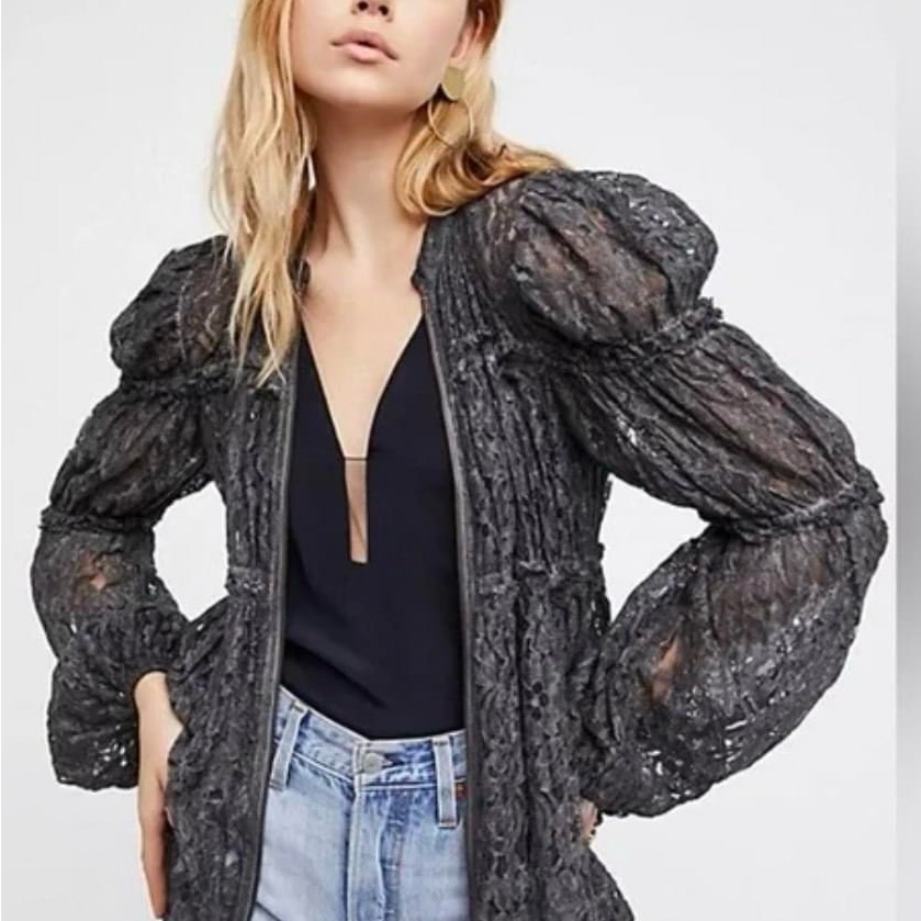 Free People Charcoal Lace Women's Blazer-Rare Find